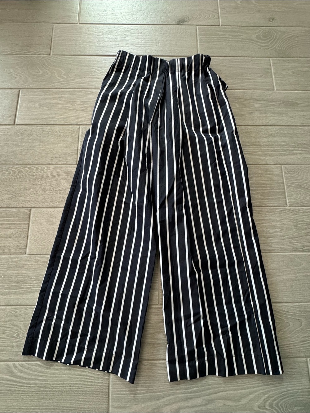 ARLO MOTT Navy Blue & White Striped 100% Cotton Wide Leg Pants Size Medium VGUC